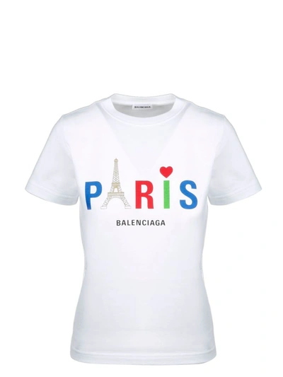 Balenciaga Paris Print Cotton Jersey T-shirt In White