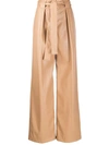 Msgm Leather Effect Palazzo Trousers In Beige