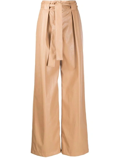 Msgm Leather Effect Palazzo Trousers In Beige