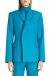 Balenciaga Tech Twill Double-breasted Blazer Jacket In Petrol Blue