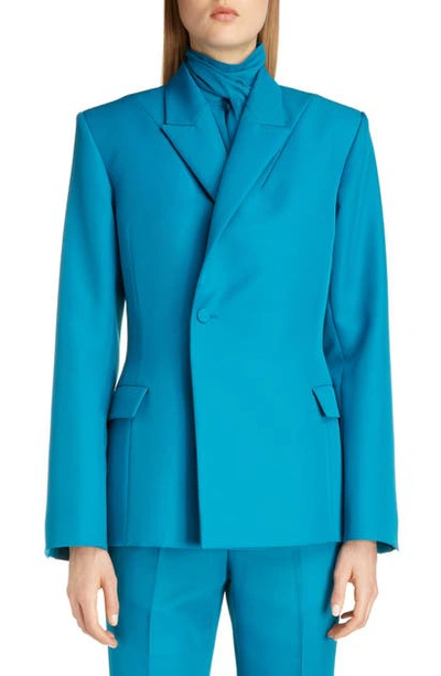 Balenciaga Tech Twill Double-breasted Blazer Jacket In Petrol Blue