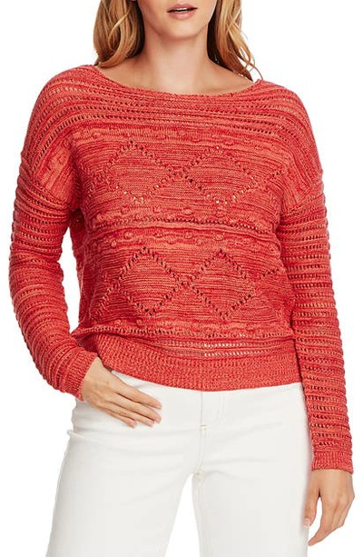 Vince Camuto Long Sleeve Novelty Popcorn Stitch Jumper In Bright Coral