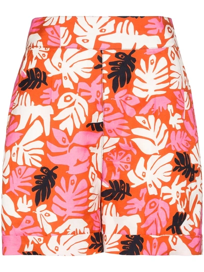 Marni Floral Print High-waisted Shorts In Orange