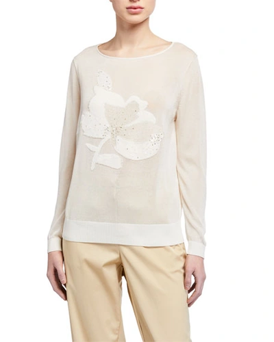 Lafayette 148 Fine-spun Voile Sheer Embellished Sweater In White