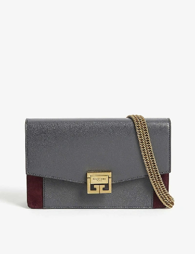 Givenchy Gv3 Leather And Suede Wallet-on-chain In Grey,aubergine