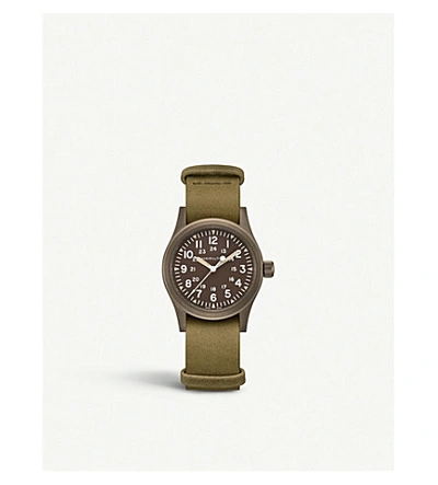 Hamilton H69449861 Khaki Field Mechanical Steel And Leather Watch In Green