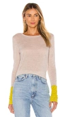 AUTUMN CASHMERE CONTRAST SLEEVE CREW SWEATER,AUTU-WK782