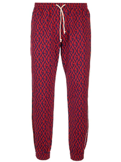 Gucci G Rhombus Jacquard Jogging Pants In Bluette Red