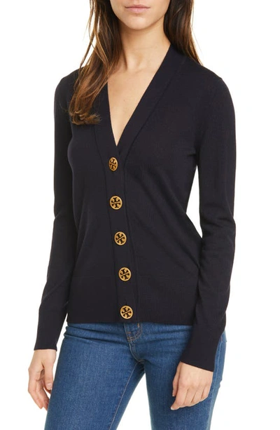 Tory Burch Buttoned V-neck Cardigan In Blue