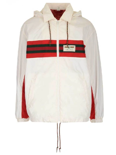 Gucci Logo-appliquéd Striped Hooded Shell Track Jacket In White