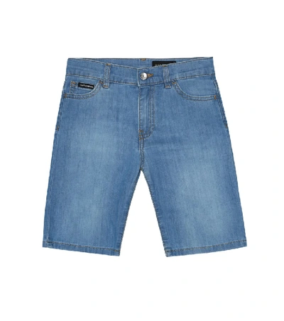 Dolce & Gabbana Kids' Logo Tag Stretch Cotton Denim Shorts In Blue