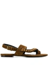 Saint Laurent Gia Studded Sandals In Brown