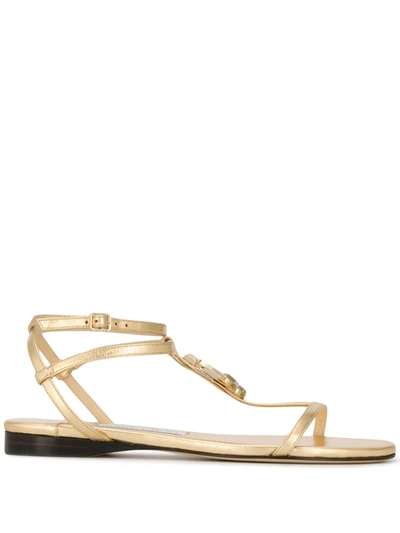 Jimmy Choo Alodie Logo Flat Sandals In Gold