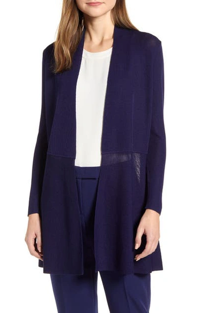 Anne Klein Peplum Long Cardigan In Distant Mountain