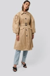 NA-KD Balloon Sleeve Trench Coat Beige