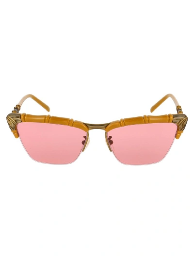 Gucci Eyewear Bamboo Effect Cat Eye Sunglasses In Yellow & Orange