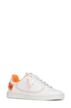 Valentino Backnet Perforated Leather Sneakers In Bianco/ Orange Fluo