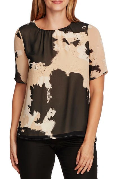 Vince Camuto Abstract Cowhide Print Chiffon Top In Lt Stone