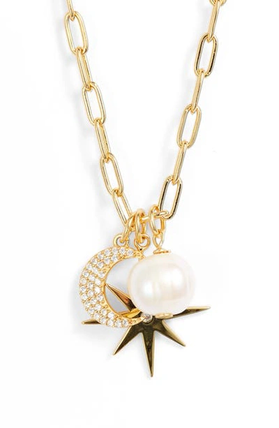 Argento Vivo Cubic Zirconia & Cultured Pearl Multi Charm Pendant Necklace In Gold