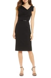 Black Halo Jackie O Belted Sheath In Stretch Gabardine In Black