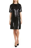 Hugo Boss Dettia Short Sleeve Sequin Shift Dress In Black