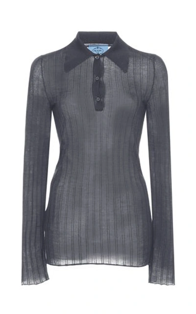 Prada Ribbed Knit Cashmere Silk Top In Brown