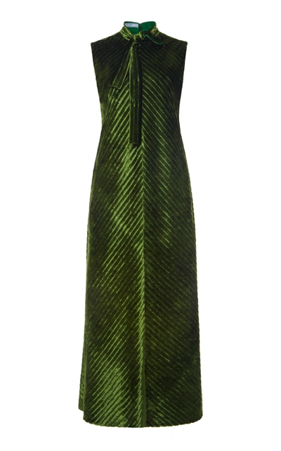 Prada Women's Tie-detailed Velvet Midi Dress In Green