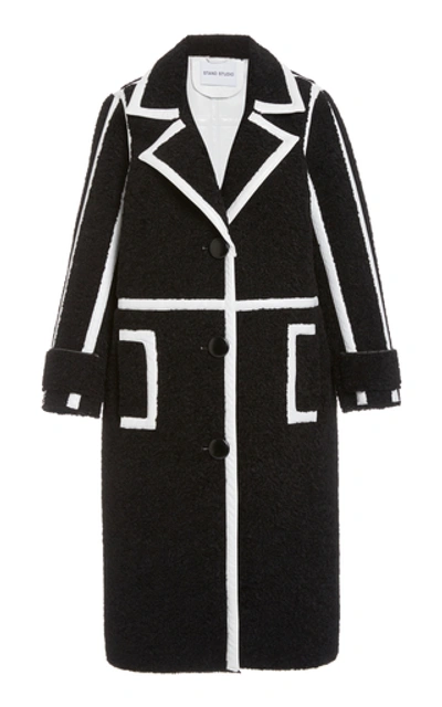 Stand Studio Kenzie Patent-edged Faux-shearling Coat In Black