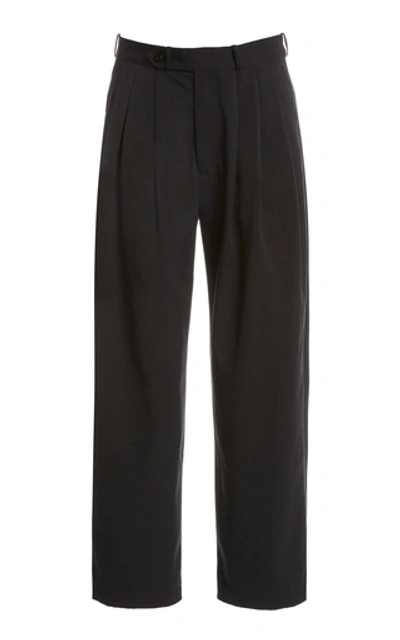 Monitaly Triple Tuck Cotton Tapered Pants In Black