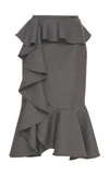 MICHAEL KORS RUFFLED STRETCH WOOL-GABARDINE SKIRT,782038