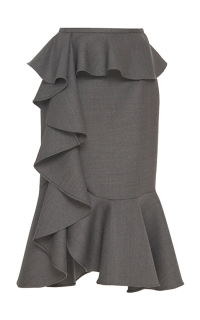 Michael Kors Ruffled Stretch Wool-gabardine Skirt In Grey