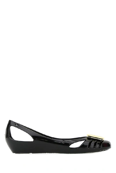 Ferragamo Wedge Ballerina Flats In Black,gold