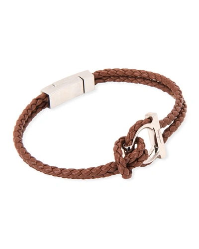 Ferragamo Men's Gancio Braided Leather Rope Bracelet In Brown