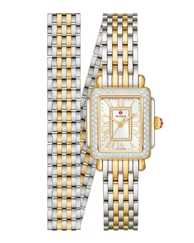 Michele Deco Madison Mini Two-tone & Diamond Double-wrap Bracelet Watch In Gold