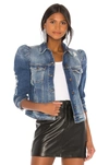 Retroféte Ada Puff-sleeve Denim Jacket In Worn Vintage Blue