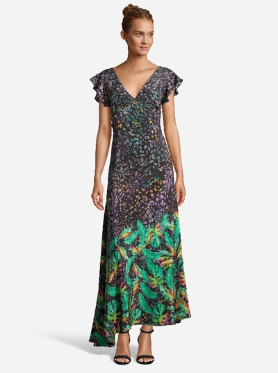 Robert Graham Leighton Tropical Leopard Print Ruffle-sleeve Long Dress In Multi
