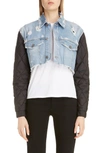 GIVENCHY QUILTED SLEEVE DESTROYED DENIM JACKET,BW008H50D1
