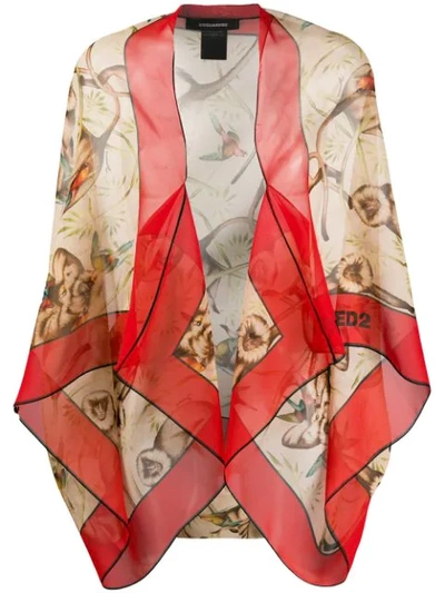 Dsquared2 Macaque-print Chiffon Shawl In Neutrals