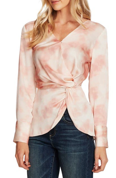 Vince Camuto Vapor Whisper Side Twist Hammered Satin Blouse In Tuberose