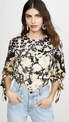 REBECCA TAYLOR LONG SLEEVE GOLD LEAF TOP