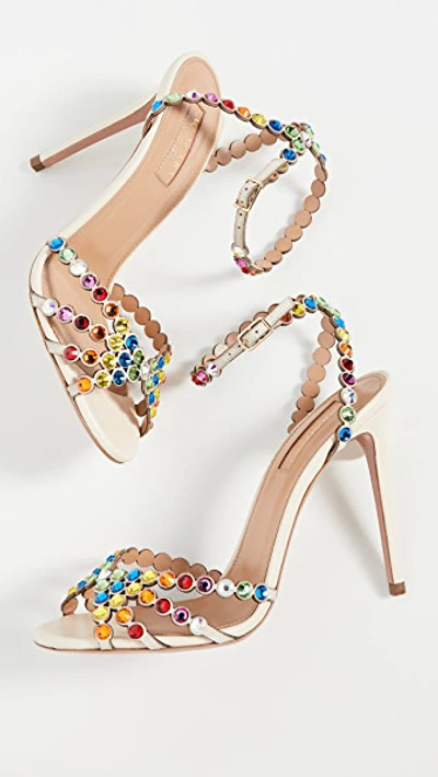 Aquazzura Tequila 105 Crystal-embellished Leather Sandals In Neutrals