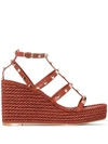 Valentino Rockstud Torchon 105 Leather Espadrille Wedge Sandals In Brown