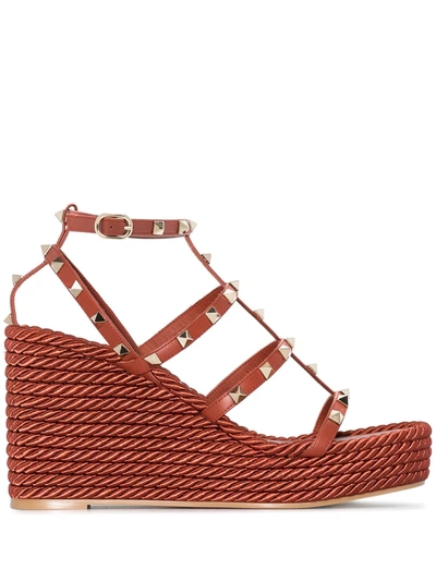 Valentino Garavani Torchon Rockstud 90mm Wedge Sandals In Brown