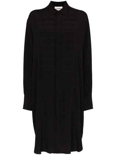 Bottega Veneta Square Heat-stamped Crepe De Chine Shirtdress In Black