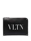 Valentino Garavani Vltn Logo Leather Pouch In Black