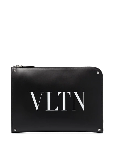 Valentino Garavani Vltn Logo Leather Pouch In Black