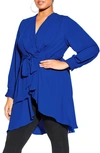 City Chic Shibara Wrap Top In Blue