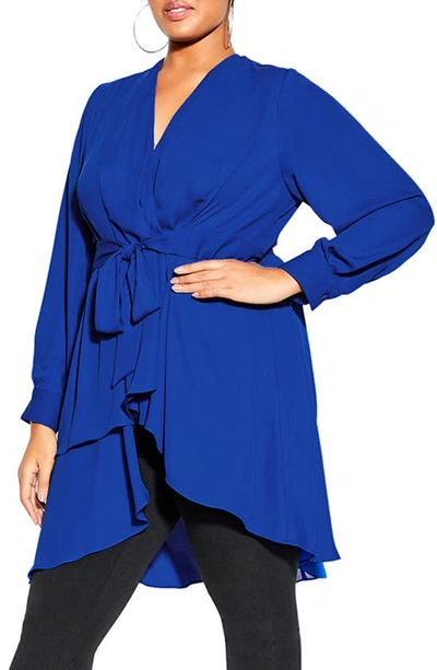 City Chic Trendy Plus Size Shibara Surplice Wrap Top In Blue