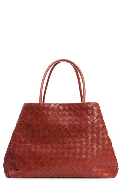 Bottega Veneta Intrecciato Leather Shoulder Tote In Rust/ Gold