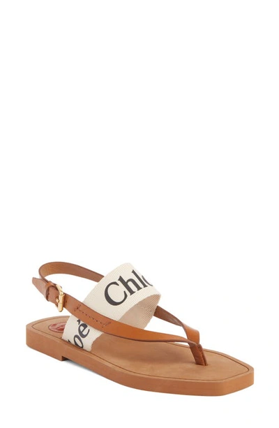 Chloé Chloe White And Tan Woody Flat Sandals In Brown